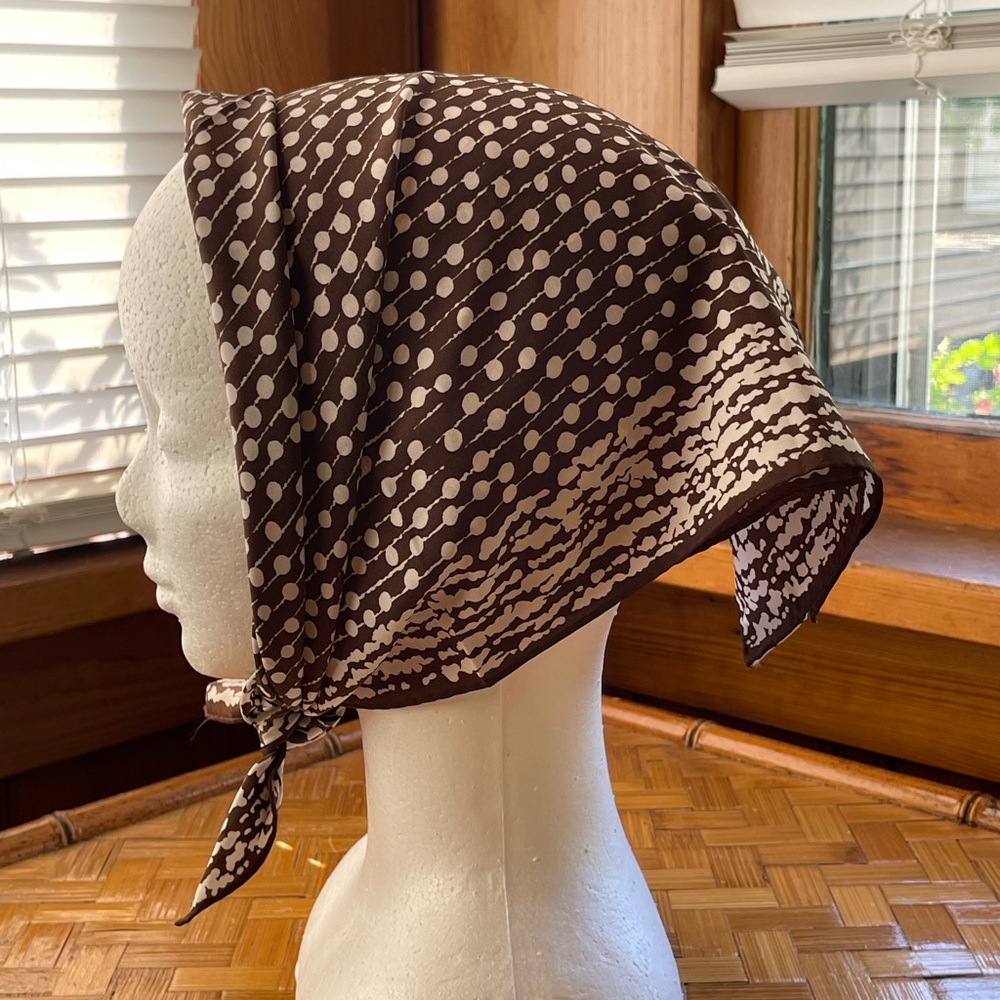 Vintage brown & white polkadot scarf square - Picture 3 of 8